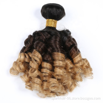 9a 100g SPARK Ombre Brazilian Remy Human Hair Weaving Bundle for Women Weave Hair Extension Black Brown Gold FUMI Bouncy Curl